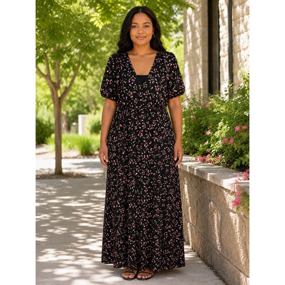 Betsey Johnson Dresses & Skirts - Betsey Johnson Size 16 Fruit Print Maxi Dress Lined Modest Feminine V Neck Boho